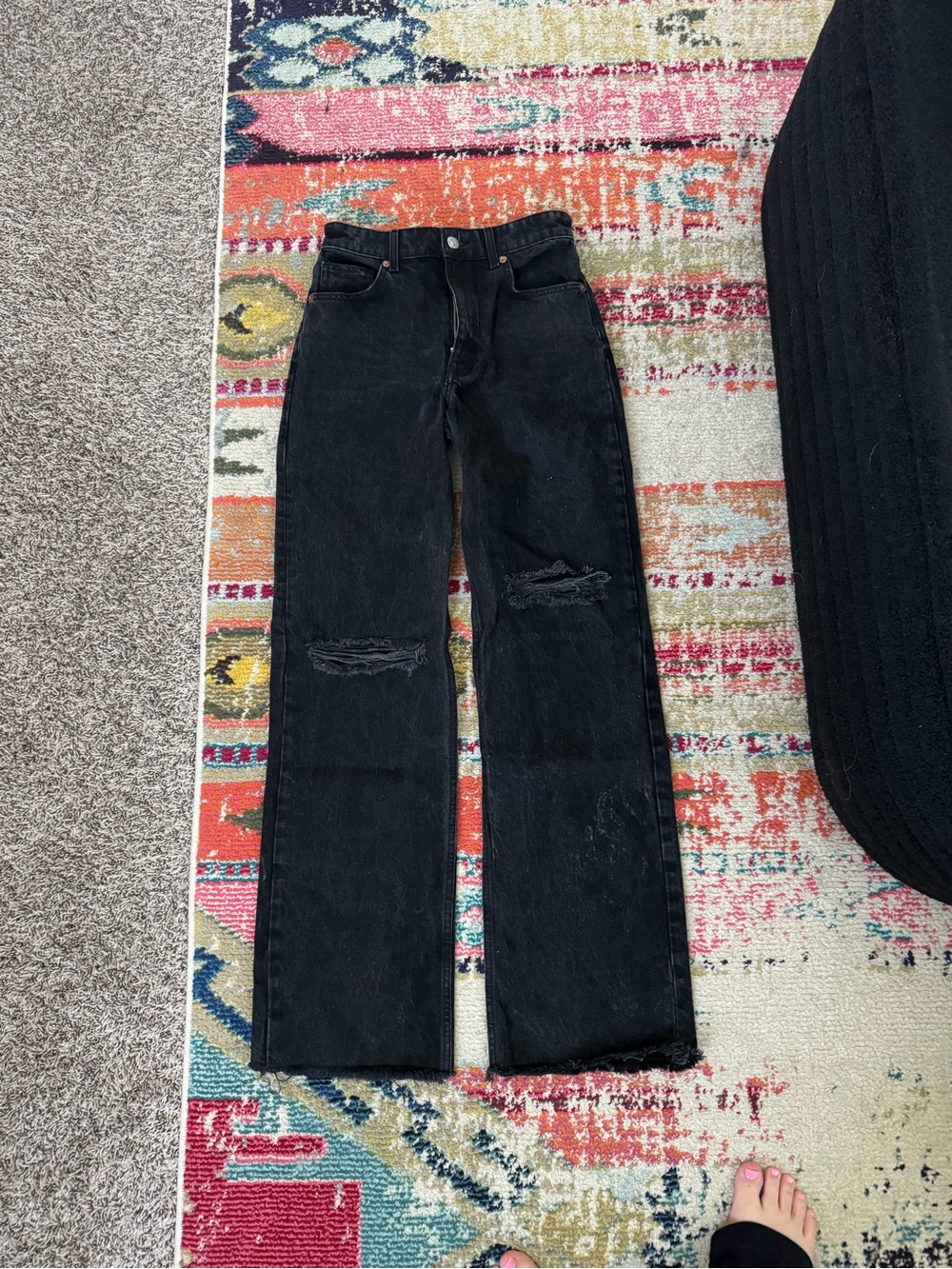 Zara Black Wide-Leg Distressed Jeans